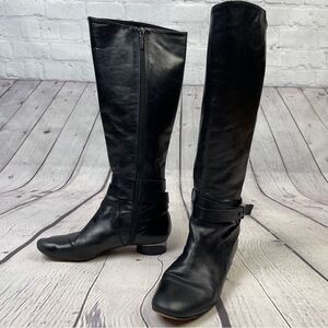KARL LAGERFELD black leather side zip round heel riding boots, size 8.5